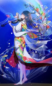 Preview wallpaper girl, kimono, violin, anime, art