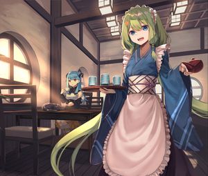 Preview wallpaper girl, kimono, waiter, anime