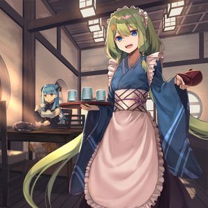 Preview wallpaper girl, kimono, waiter, anime