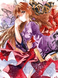 Preview wallpaper girl, kimono, watercolor, anime