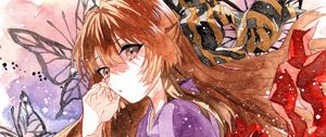 Preview wallpaper girl, kimono, watercolor, anime