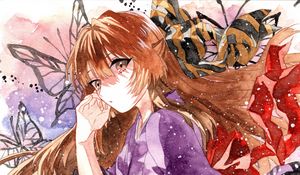 Preview wallpaper girl, kimono, watercolor, anime