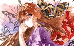 Preview wallpaper girl, kimono, watercolor, anime