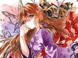 Preview wallpaper girl, kimono, watercolor, anime