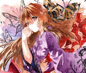 Preview wallpaper girl, kimono, watercolor, anime