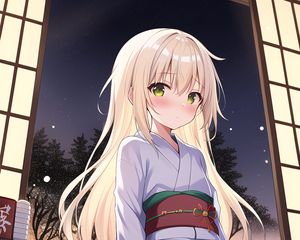 Preview wallpaper girl, kimono, window, anime