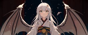 Preview wallpaper girl, kimono, wings, moon, anime