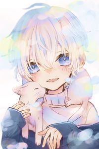 Preview wallpaper girl, kitten, cute, anime, art