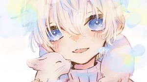Preview wallpaper girl, kitten, cute, anime, art