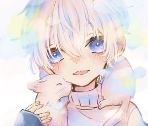 Preview wallpaper girl, kitten, cute, anime, art