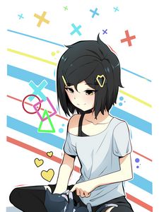 Preview wallpaper girl, kitten, shapes, anime, art