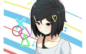 Preview wallpaper girl, kitten, shapes, anime, art