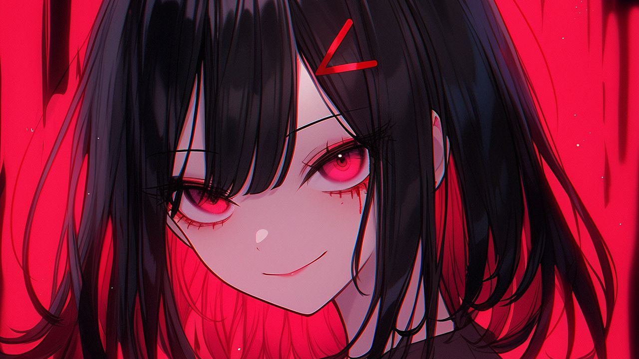 Wallpaper girl, knife, glance, anime, red