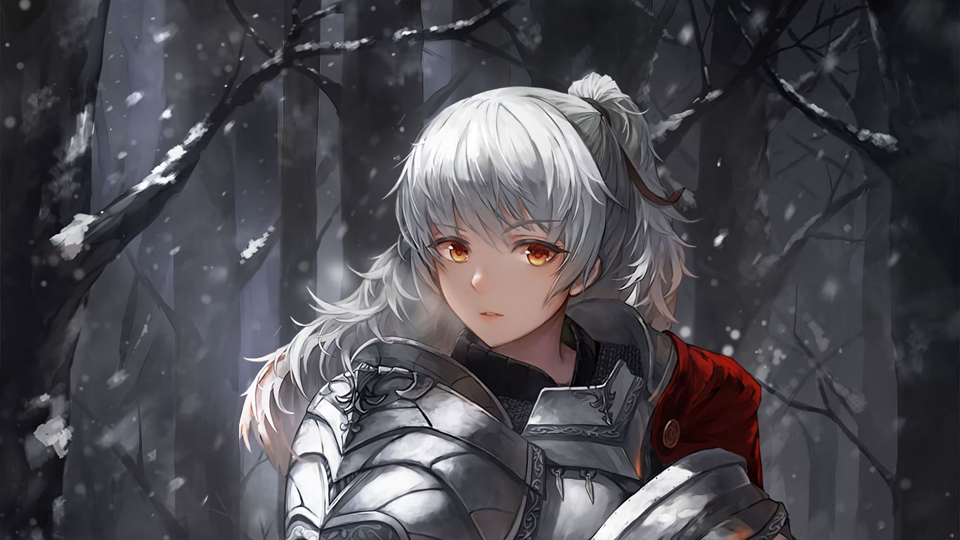Download wallpaper 1366x768 girl, knight, warrior, armor, sword, anime  tablet, laptop hd background