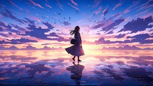 Preview wallpaper girl, lake, ice, sky, reflection, anime, art