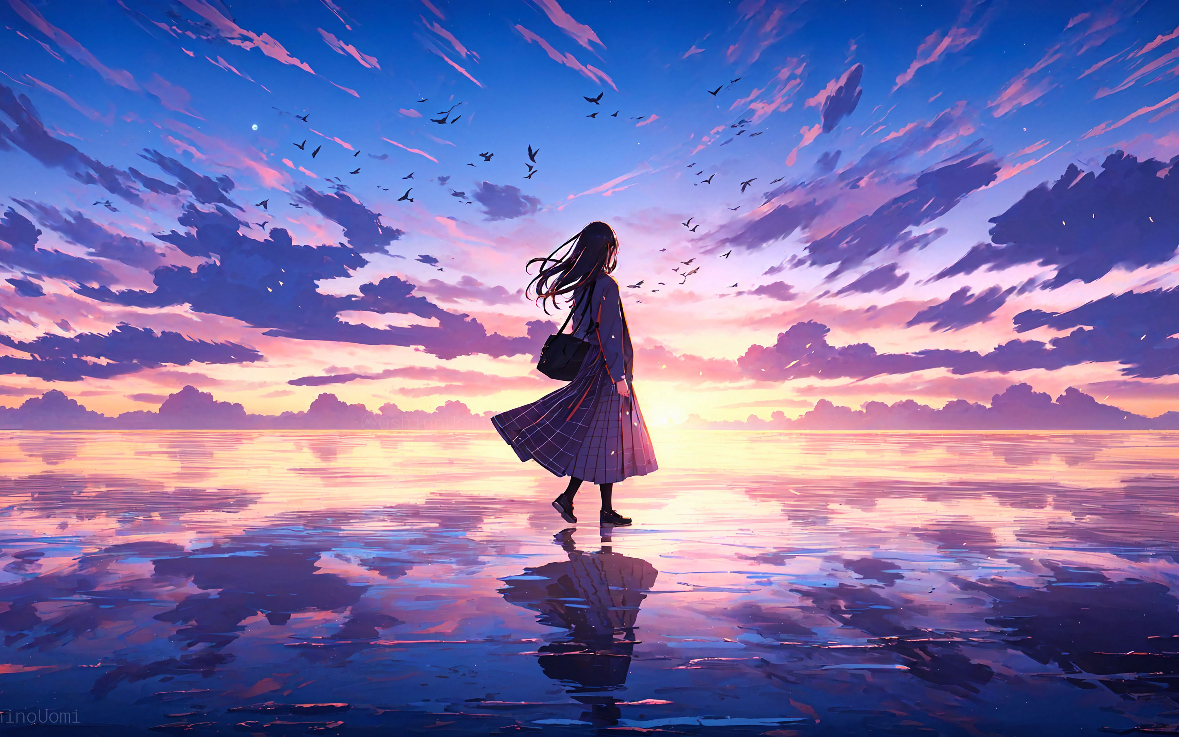 Download wallpaper 3840x2400 girl, lake, ice, sky, reflection, anime ...