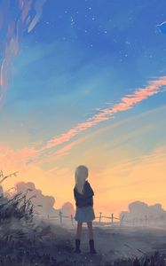 Preview wallpaper girl, landscape, art, morning, sunrise