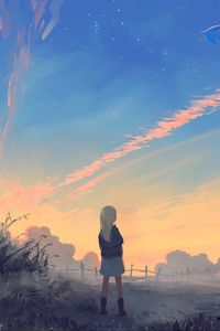 Preview wallpaper girl, landscape, art, morning, sunrise