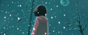 Preview wallpaper girl, lantern, winter, underwater world, fantasy, anime