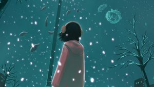 Preview wallpaper girl, lantern, winter, underwater world, fantasy, anime