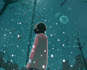 Preview wallpaper girl, lantern, winter, underwater world, fantasy, anime