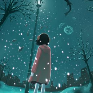 Preview wallpaper girl, lantern, winter, underwater world, fantasy, anime