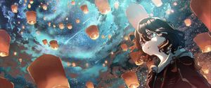 Preview wallpaper girl, lanterns, anime