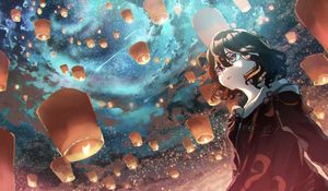 Preview wallpaper girl, lanterns, anime