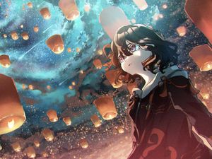 Preview wallpaper girl, lanterns, anime