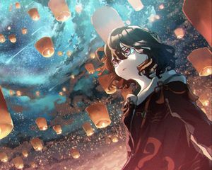 Preview wallpaper girl, lanterns, anime