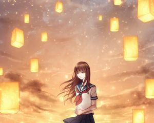 Preview wallpaper girl, lanterns, sky, light, art