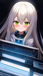 Preview wallpaper girl, laptop, screen, anime