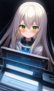Preview wallpaper girl, laptop, screen, anime