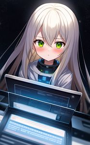 Preview wallpaper girl, laptop, screen, anime