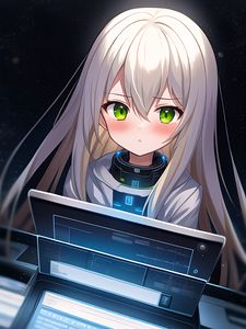 Preview wallpaper girl, laptop, screen, anime