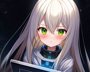 Preview wallpaper girl, laptop, screen, anime