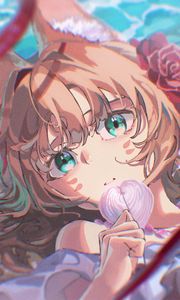 Preview wallpaper girl, leaf, anime