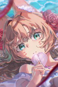 Preview wallpaper girl, leaf, anime