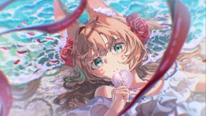 Preview wallpaper girl, leaf, anime