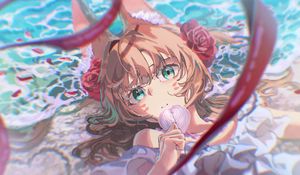 Preview wallpaper girl, leaf, anime