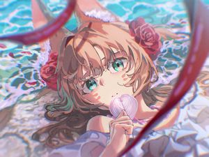 Preview wallpaper girl, leaf, anime