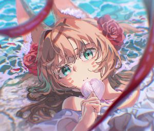 Preview wallpaper girl, leaf, anime