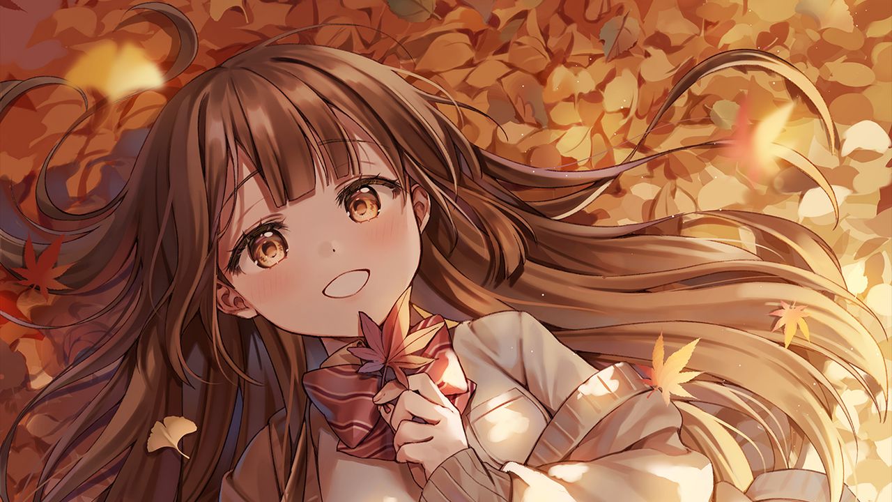 Wallpaper girl, leaves, autumn, anime