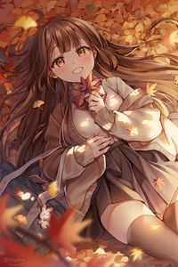 Preview wallpaper girl, leaves, autumn, anime