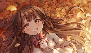 Preview wallpaper girl, leaves, autumn, anime