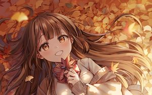 Preview wallpaper girl, leaves, autumn, anime