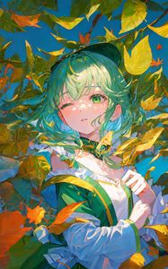 Preview wallpaper girl, leaves, branches, autumn, anime