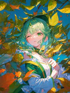 Preview wallpaper girl, leaves, branches, autumn, anime