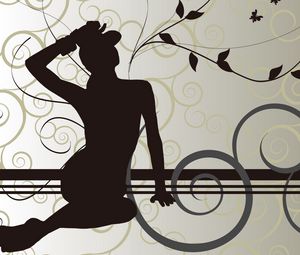 Preview wallpaper girl, leaves, pattern, silhouette