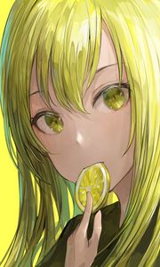 Preview wallpaper girl, lemon, slice, anime, yellow